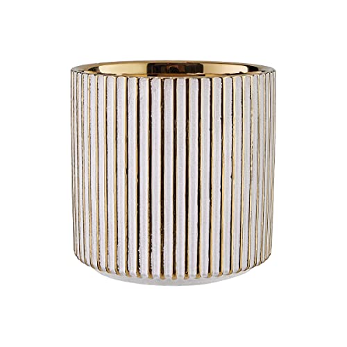 BUTLERS Blumentopf Streifen Ø 12cm Steingut -Goldie- Pflanzentopf für innen und außen | Übertopf zur Dekoration von Balkon, Küche, Fensterbank, Pflanzregal, Wohnzimmer
