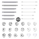 CIZME Piercing para lengua y pezón, juego de 14 g, 1,6 mm, titanio y UV, flexible, recto, piercing para pezón, piercing industrial, 12/14/16 mm, con 18 bolas de repuesto, Titanio