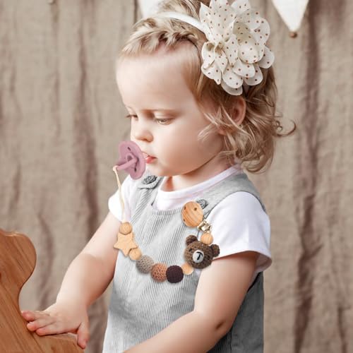 Image of Pacifier Clip, Cute Animal Pacifier Holder Clip for Boys and Girls, Most Pacifiers, Baby Teethers, Baby Shower and Baby Essentials(Bear)