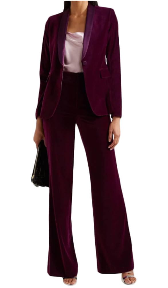 Womens Velvet Pant Suit Slim Fit Business Suit for Work Professional 2 PC Prom Tuxedos Suit