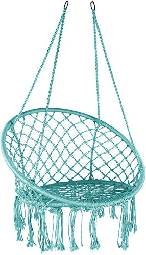 CCTRO Hammock Chair Macrame Swing,Boho Style Rattan Chair Hanging Macrame Hammock Swing Chairs for Indoor/Outdoor Home Patio Porch Yard Garden Deck,265 Pound Capacity (C Blue)