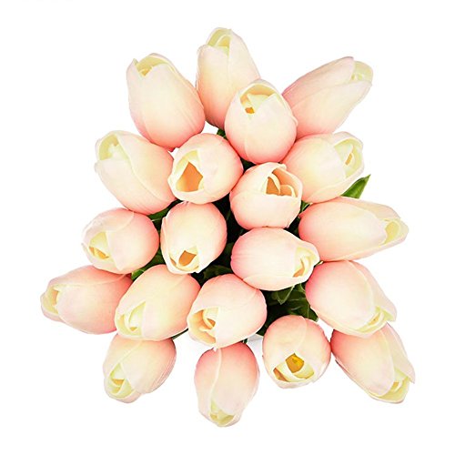 yunshuoa 30pcs Artificial Tulip Bouquets DIY Artificial Silk Handmade Flowers Suitable for Home Room Decoration Wedding Party Decoration (Champagne)