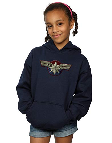 Marvel Girls Captain Marvel Chest Emblem Hoodie Navy Blue 5-6 Years