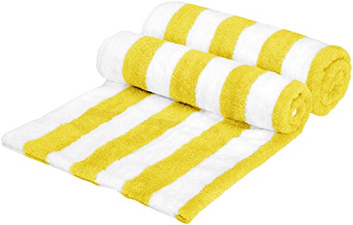 Amazon Basics Cabana Stripe Beach Towel, Pack Of 2, Yellow, 60" X 30" #TOP2