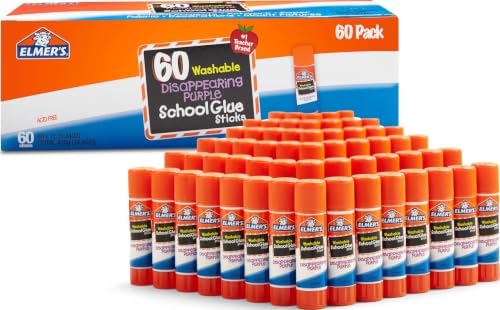 Disappearing Purple School Glue Sticks, Washable, 7 Grams, 60 Count - Back to School Supplies, Classroom Pack, #1 Teacher Brand