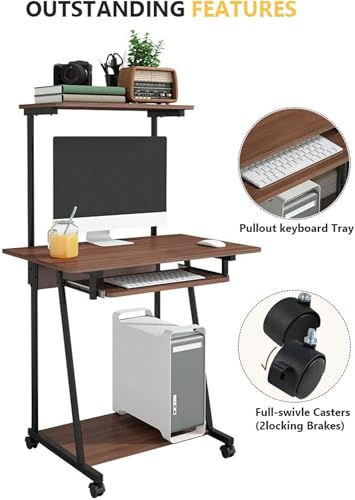 Bureau informatique mobile avec rangement et plateau clavier pour petit espace - 4