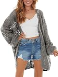 Newffr Womens Kimono Crochet Oversized Cardigans Boho Lightweight Long Sleeve Open Front Knitted Cover Up Sweaters Grey