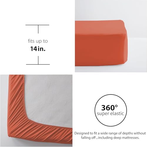 Image of Zzlpp King Comforter Set 7 pieces, Burnt Orange Seersucker Bed in a Bag with Sheets, Lightweight Bedding Sets with 1 Comforter, 2 Pillow Shams, 2 Pillowcases, 1 Flat Sheet, 1 Fitted Sheet