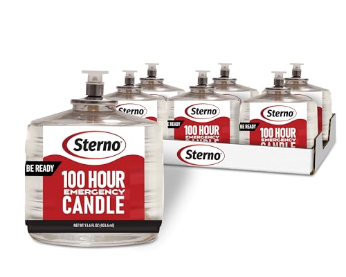 Sterno 100-Hour Emergency Candles - Long Burning Unscented Candles for Emergencies and Power Outages - Burns Up to 100 Hours - Set of 6 - Clean Burning Liquid Paraffin