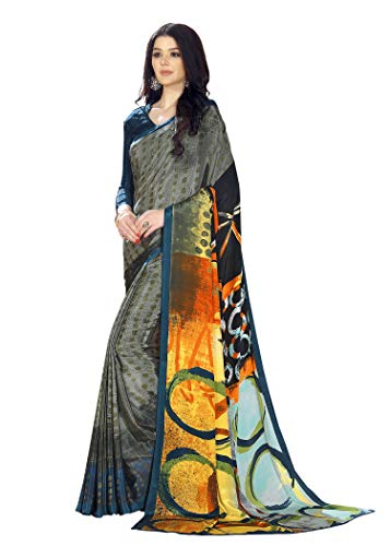 Image of Jaanvi fashion Women's Crepe Silk Saree with Unstitched Blouse Piece | Soft Lightweight Traditional Ethnic Wear Saree for Party, Wedding, Festival