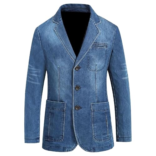 Men's Denim Jacket Notch Lapel Blazer Casual Daily Single Breasted Coat