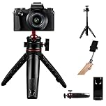 MT-08 Portable Camera Tripod, Mini Tabletop With 1/4" Screw with 360° Ball Head Selfie Stick Stand Handle Grip for Travel Sony ZV1/RX100 VII/RX1R II Canon G7X Mark Fujifilm X100V Smartphone