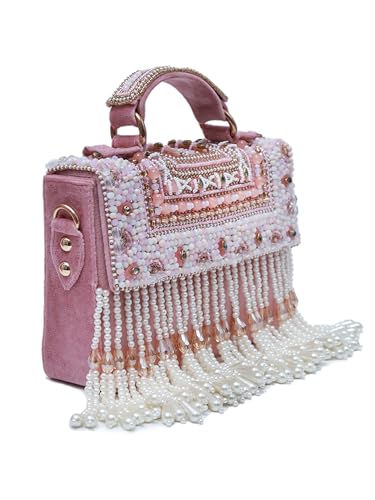 Image of THE TAN CLAN Kiara Beige Flap Over Bag Clutches for women Purses Luxury Evening Handbags for ladies with Handle