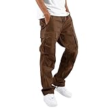 THWEI Mens Cargo Pants Casual Joggers Athletic Pants Cotton Loose Straight Sweatpants Brown L