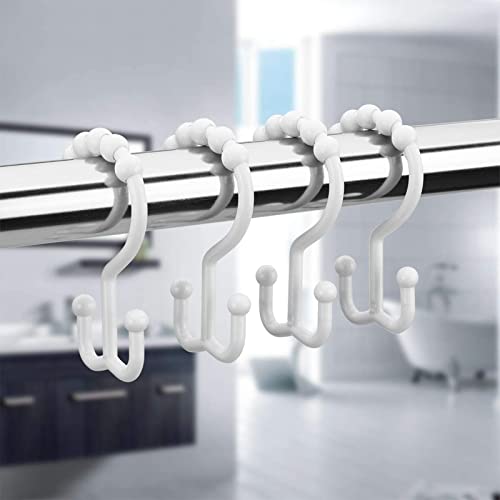 Amazer Plastic Shower Curtain Hooks, Shower Curtain Hooks Rings, Double Shower Curtain Hooks, Shower Hooks For Shower Curtain, White Shower Curtain Hooks For Curtain&Liner Bathroom- 12 Pcs #TOP4