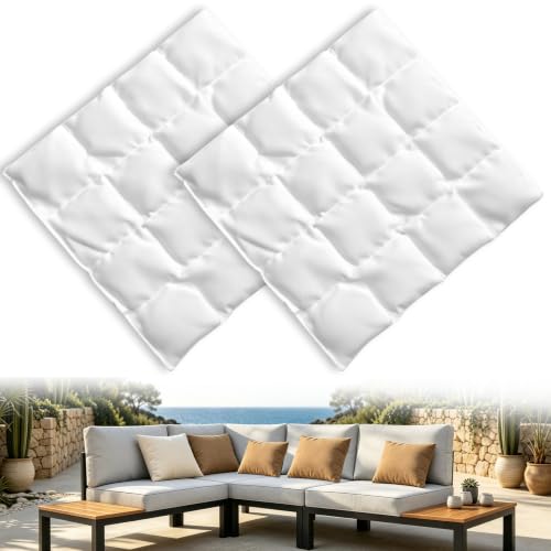 Hidden Outdoor Pillow Weights for Wind, Glass Beads, 9.8" x 9.8" (2, White) | Weighted Pillow Inserts for Outdoor Cushions, 1lb Glass Beads, Soft & Noiseless. Keeps Patio Pillows in Place. Weatherproof.