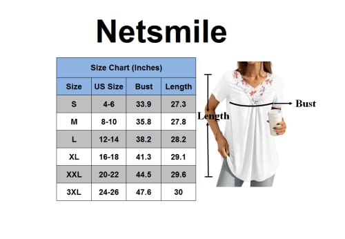 Netsmile Summer Casual Tunic Tops For Women Short Sleeve Crochet Blouse Pleated Shirt, 2Xl, White Lace, Sunflower White #TOP4