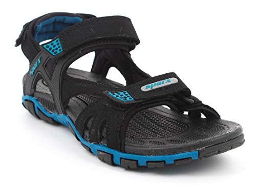 Image of SPARX Men Black T. Blue Leather Outdoor Sandals-6 UK (39 1 /3 EU) (SS0496G BKTB0006)