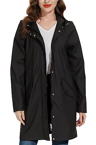 Fahsyee Raincoat Women, Rain Jacket Waterproof Coat Hooded Windbreaker Outdoor Long Active3
