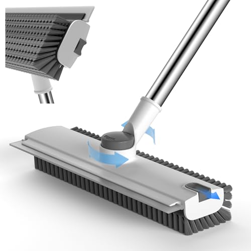 Image of Pool Scrub Brush with 52 inch Pole, 3 in 1 Pool Cleaning Brush with Squeegee, Floor Scrub Brush with Long Handle, Deck Brush for Swimming Pool Tile Wall Patio Concrete White