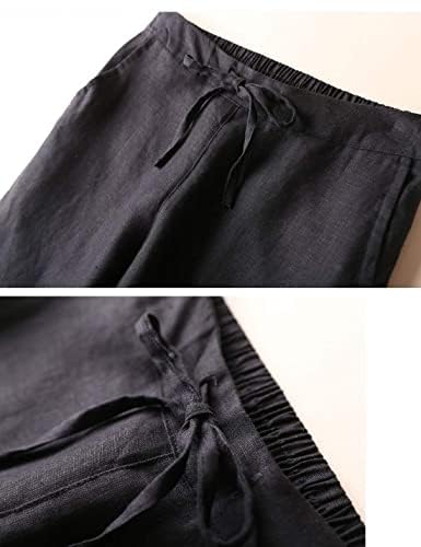 Gihuo Women's Tapered Linen Pants Casual Straight Leg Drawstring Elastic Waist Loose Comfy Joggers Trousers with Pockets2