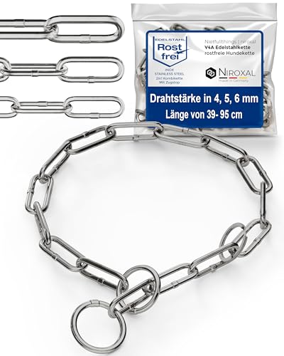 Kombikette für Hunde mit Halsumfang 53-56 cm aus Edelstahl V4A Hundekette mit Zugstop Kettenhalsband langgliedrig 4mm dick und 62 cm Gesamtlänge