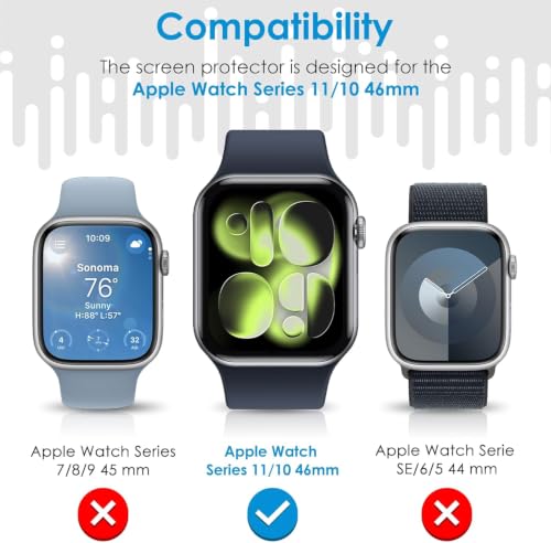 Image of iGluz Acrylic Screen Guard Protector Compatible for Apple watch Series 10, Series 11 46mm (Pack of 2) | Edge to Edge Full Screen Coverage | HD Clear Transparent | Scratch Resistant | Bubble Free | Easy Installation Kit Included