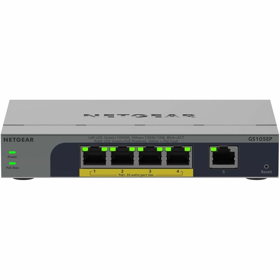 Image of NETGEAR 5-Port Gigabit Ethernet PoE+ Easy Smart Managed Switch - with 4 x PoE+ @ 63W, Fanless, Desktop or Wall Mount (GS105EP)