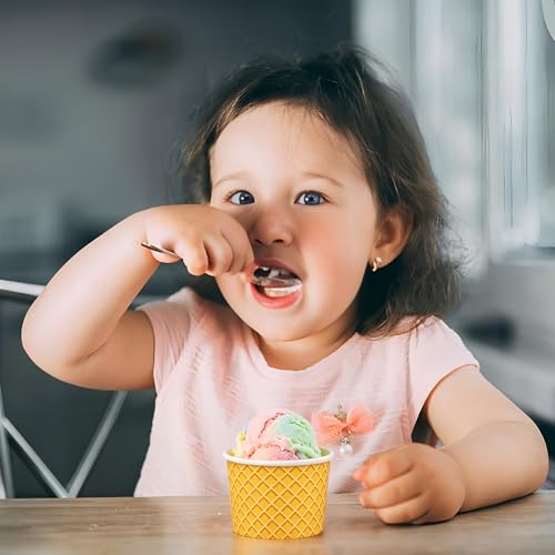 Image of 50 Pcs Paper Ice Cream Cups 4oz Ice Cream Disposable Dessert Bowls Small Treat Snack Bowls for Sundae Frozen Yogurt Soup Hot or Cold Food Containers Party Supplies