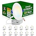 zouzai 12 Pack 4 Inch 5CCT Reset 6000k/5000k/4000k/3000k/2700k Ultra-Thin LED Recessed Ceiling Light with Junction Box, 9W Eqv 80W, Dimmable, led can Lights - ETL and Energy Star Certified