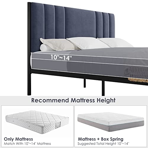 Homhougo Twin Bed Frame, Platform Bed Frame With Velvet Headboard, Heavy Duty Metal Bed Frame With 15 Strong Slats Support, Box Spring Optional, Easy Assembly, Grey #TOP4