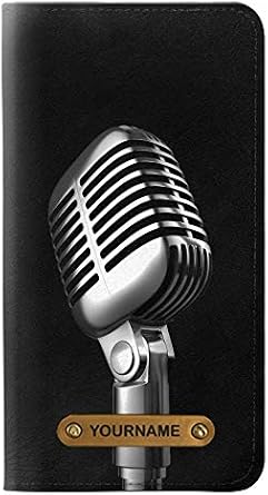 RW1672 Retro Microphone Jazz Music PU Leather Flip Case Cover for iPhone 11 Pro with Personalized Your Name on Leather Tag image 2