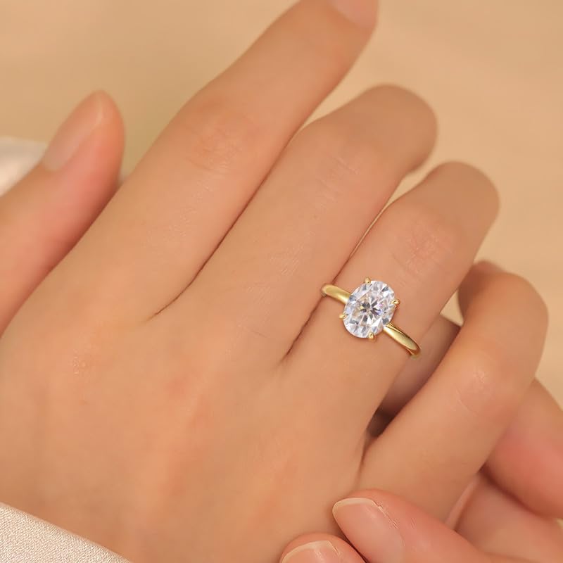 1.5 2 3 Carat Oval Moissanite Rings For Women Oval Engagement Rings 18K Gold Plated 925 Sterling Silver Solitaire Rings Moissanite Promise Ring For Her Anniversary Ring Size 4.5-114