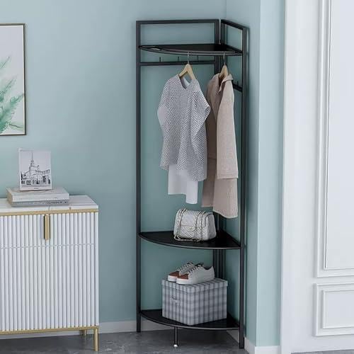 Porte-manteau en métal d'angle autoportant avec triple étagère
