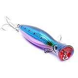 Fishing Lures One Large Topwater Popper 4.75 in/1.5 oz. Artificial Seal 3D Eyes Hard Popper with Hooks and Ring for Saltwater Offshore, Surf Fishing Bass