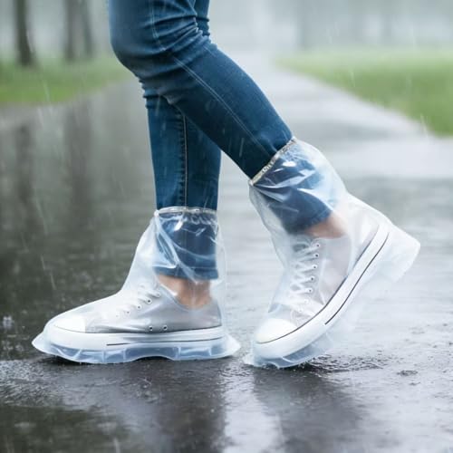 20Pcs Disposable Waterproof Shoe Covers for Rain, Clear Durable Non-Slip Plastic Rain Boot Covers for Men Women for Use in Water Parks, Commuting and Travel (20 Pcs Medium)