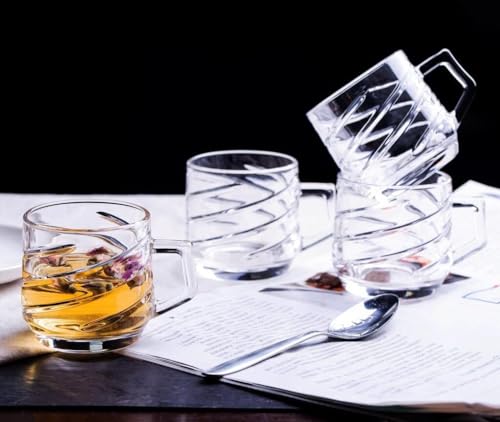Image of Premium Glass Tea & Coffee Cups Set of 6, 200 ML Transparent Glass Mug with Handle for Coffee,Green Tea, Hot & Cold Beverages, Stylish Clear Drinking Cups for Home Kitchen Cafe (CTZ - 24)