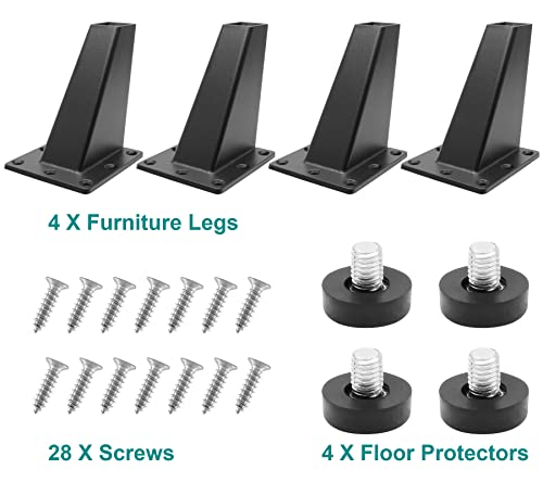 Phituoda Sofa Legs Set Of 4, Matte Black Replacement Couch Legs,3-5/8 Inch / 92Mm Metal Furniture Legs For Cabinet Feet & Diy Furniture #TOP1