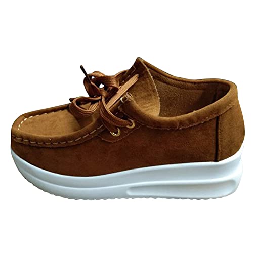 FAMOORE Casual Shoes for Women Slip On Flats Womens Walking Tennis Shoes Breathable Casual Sport Shoes Casual-Shoes Sunflower Slip on Shoes(E Brown, 8.5)
