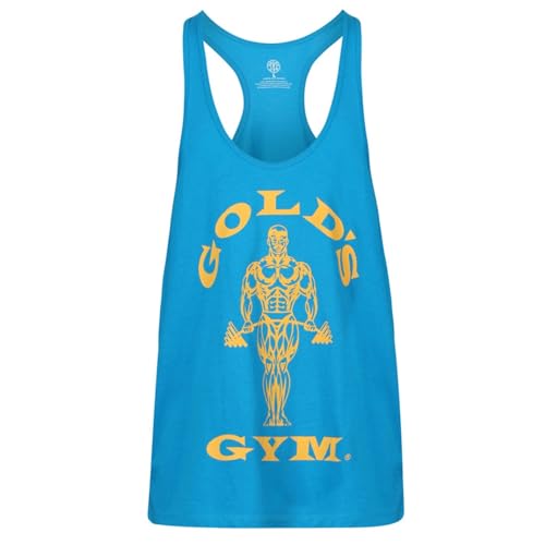 Golds Gym Gimnasio Reino Unido GGVST003 para Hombre Entrenamiento Fitness Deportivo Mangas de Entrenamiento Superior del músculo del Oro Joe Stringer, Chaleco, Turquesa/Amarillo, XL