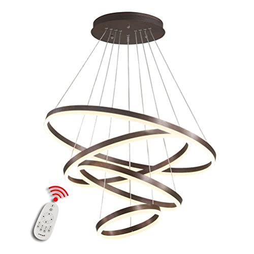 BEHWU Moderna Lampada a Sospensione a LED Anelli Lampada a Sospensione Altezza Regolabile Lampadario a Soffitto Moderno Dimmerabile 3000k-6000k con Telecomando per Soggiorno Camera da Letto Sala da Pr