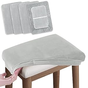SINOSSO Vanity Stool Covers Set of 4, Super Soft Velvet Stretch Washable Saddle Bar Stool Slipcover Bench Seat Protector, (Rectangle, Light Grey, 4 Counts)