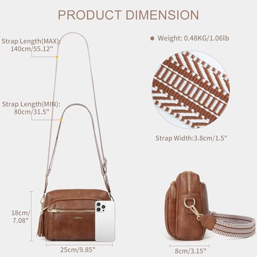 Image of Small Leather Crossbody Bags for Women Anti theft Purses and Handbag Shoulder Hangbag with Wide Strap Tassel