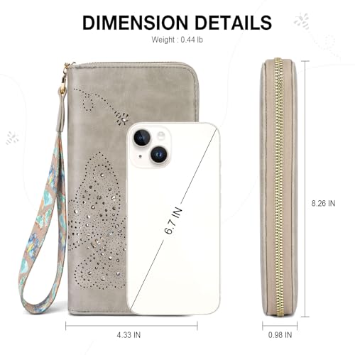 RFID Wallet Women, Large Capacity Clutch Purses Wristlet Wallets for Women, Ladies Butterfly Card Holder Phone Purse with Zipper Coin Travel Pocket3