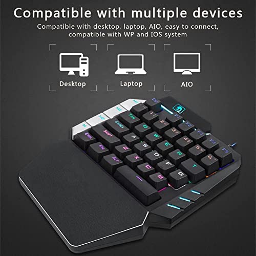 JHT One Hand Non Mechanical Gaming Keyboard and Backlit Mouse Combo, USB Wired Rainbow Letters Glow Single Hand Keyboard for Laptop PC Game and... - Image 6