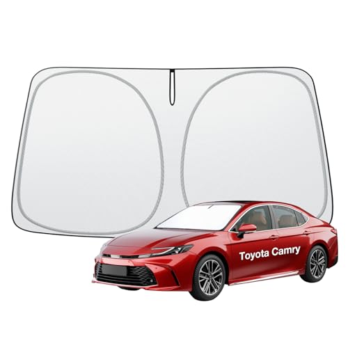 Parasol para parabrisas mejorado 2025 [diseño OEM, 100% bloqueo solar] Parasol plegable con aislamiento térmico con bolsa de almacenamiento, compatible con Toyota Camry (2018-2024)