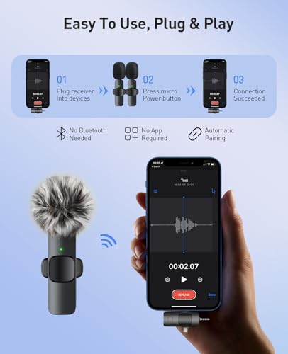 Image of MENERESAS 3-in-1 Mini Microphone for iPhone: Wireless Lavalier Microphone with 80ft Range & 15H Battery - Noise Reduction Lapel Mic, Real-Time Monitoring for Video Recording Power Conditioners