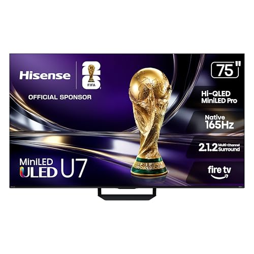 Hisense 75" U7 Mini-LED ULED 4K UHD Best Premium Gaming Smart Fire TV (75U7SF, 2026 New) - Hi-QLED, Native 165Hz, VRR 330, HDR10+, Dolby Vision IQ · Atmos, IMAX Enhanced, Anti-Reflection, 2.1.2 Ch