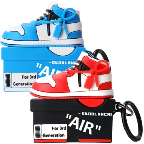 Image of [2Pack] Gedicht for Apple Airpods 3rd Generation Case Cover, Cute Cartoon Shoe Box Soft Silicone Protective Cases for AirPods 3 Case with Keychain for Women Men, Red+Blue