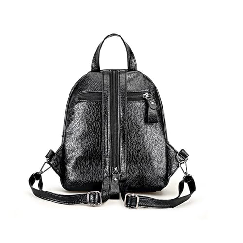 Mochila feminina, alça de ombro com zíper pode ser usada no ombro ou bolsa transversal moderna mochila de grande capacidade, Preto, Large, Preto